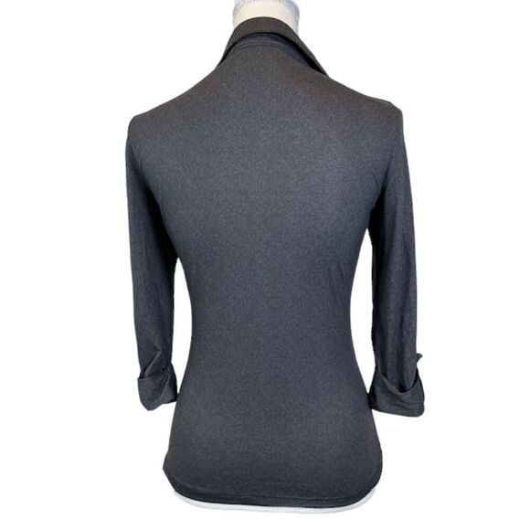 Jet Set Pearl Snap Collared Blouse Roll Sleeve Charcoal Stretchy Size Medium - Picture 3 of 7